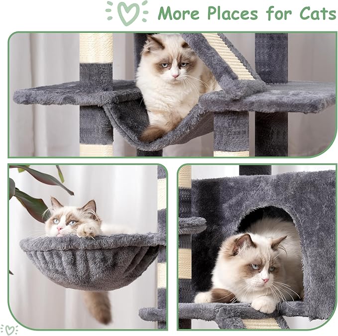 Cat Tree, Multi-Level Cat Tower for Indoor Cats, Cat Condo with Cat Scratching Post and Board, Cat Hammock, Smoky Gray GCT011G