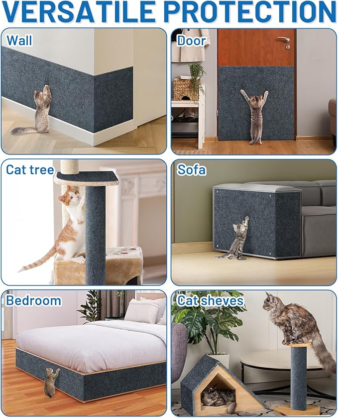 Cat Scratch Couch Furniture Protector, 78.7" x 15.8" Self-Adhesive Cat Scratch Mats, Trimmable DIY Cat Scratcher Pads for Wall, Couch Corner, Cat Tower and Replacement Pads (Gray)