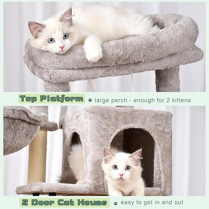 Cat Tree, Cat Tower for Indoor Cats, 43.3 inch Cat Tree Tower with Sturdy Steel Tube, Cat Hammock, Cat Condo for Small Cats and Kittens, Cat Scratching Post, Light Gray GCT004SW