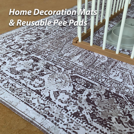 nunubaby Washable Pee Pads for Dogs, Stylish, Non-Slip and Leak-Proof Pee Pads. Reusable Potty Pads for Dogs for Crates and Floors.(Brown/Geo, 72" x72")