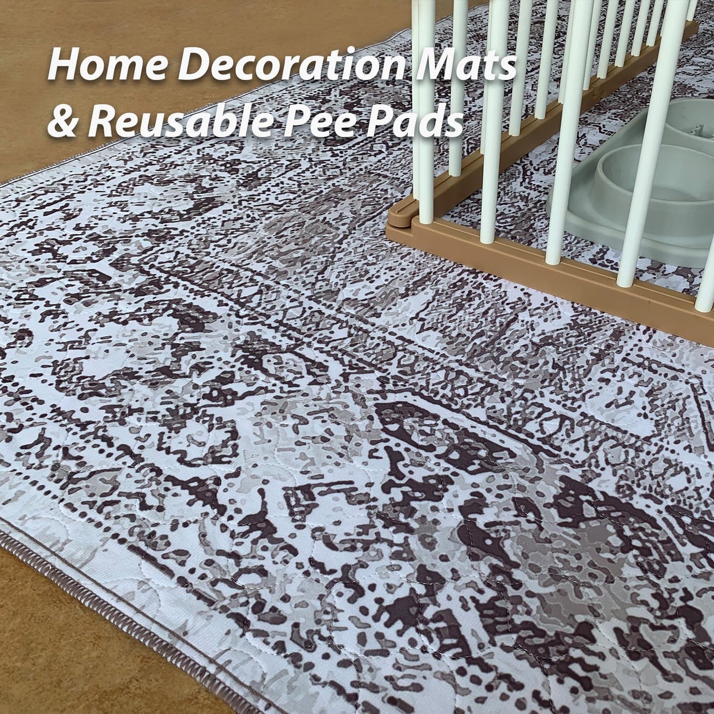 nunubaby Washable Pee Pads for Dogs, Stylish, Non-Slip and Leak-Proof Pee Pads. Reusable Potty Pads for Dogs for Crates and Floors.(Brown/Geo, 36" x72")