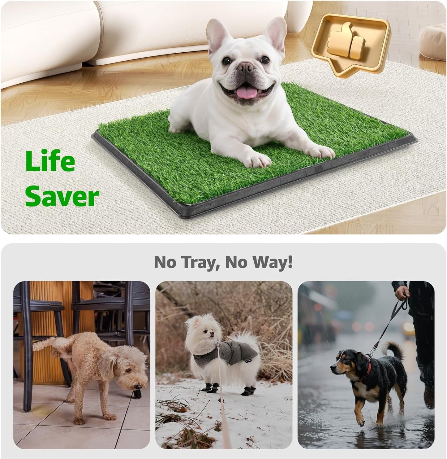 Dog Grass Pet Loo Indoor/Outdoor Portable Potty, Dog Litter Box Full Potty System with Trays, Artificial Grass Patch Balcony Mat and Washable Pee Pad for Puppy Training, Pet Toilet (Tray 35''x23'')