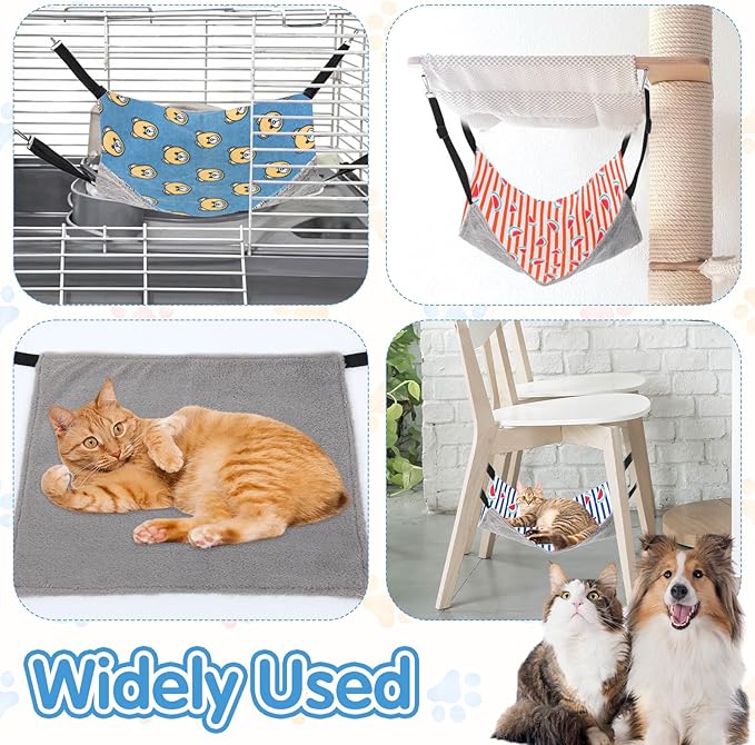 5 Pcs Cat Hammock for Cage Hanging, Breathable Cat Hammock Bed with Adjustable Straps, Soft Double-Sided Pet Hammocks for Cats, Indoor & Outdoor Catio Accessories