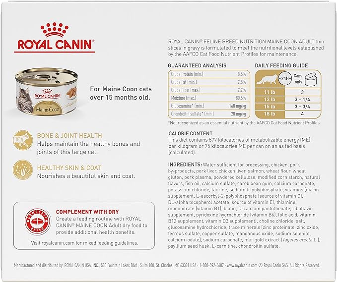 Royal Canin Maine Coon Adult Breed Specific Cat Food Thin Slices in Gravy, 3 oz can (6-Pack)