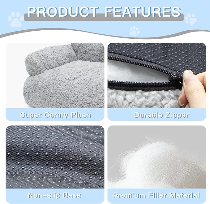 Cat Couch Bed - Cat Bed for Indoor Cats, Calming Pet Sofa Puppy Sleeping Bed with Removable Washable Cover, Cute Dog Couch and Kitty Lounge Chair for 18lbs Cats & Small Dogs(Light Gray)