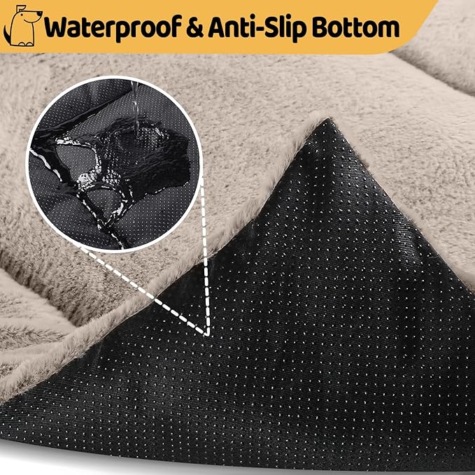 Washable Dog Crate Bed for Large Dogs, Soft Fluffy Pet Kennel Bed Mat Sleeping Mattress, Anti-Slip Travel Flat Pet Beds for Indoor & Outdoor Dogs (30" x 20", Brown)