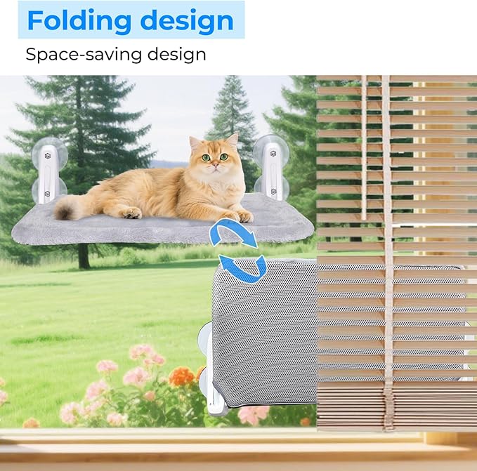 L&W BROS. 2-Pack Cat Window Perch for Indoor Use, Foldable Hammock with 4 Upgraded Suction Cups, Easy Assembly, Supports Large & Heavy Pets (M 2Pc)