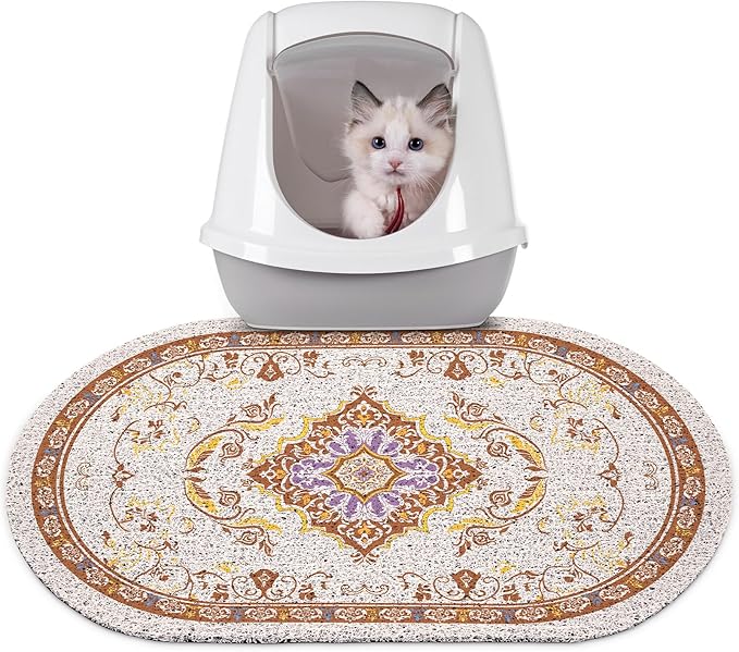 Bienbee Cat Litter Mat, 24" x 15" Litter Box Mat Rug with Non-Slip Bottom, Easy to Clean Cat Supplies Accessories Essentials for Indoor Kitty Kitten Floor, Brown M