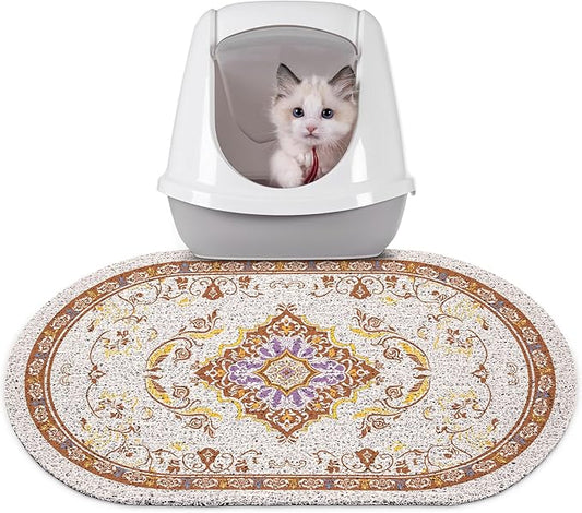 Bienbee Cat Litter Mat, 24" x 15" Litter Box Mat Rug with Non-Slip Bottom, Easy to Clean Cat Supplies Accessories Essentials for Indoor Kitty Kitten Floor, Brown M