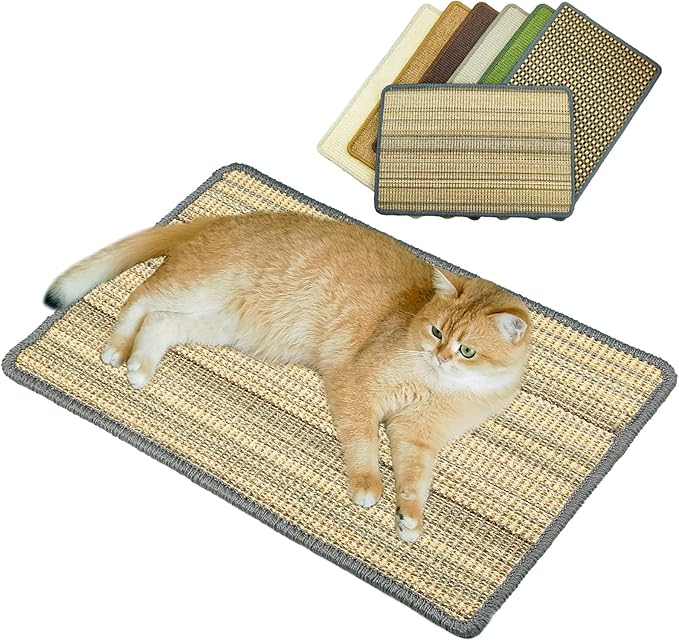 Cat Scratching Pad, 23.6 x 15.7inch Sisal Scratch Mat With Velcro Tapes, Stick on Floor Pad for Wall Scratcher, Horizontal Scratcher Protect Carpets and Sofa (Striped Style)