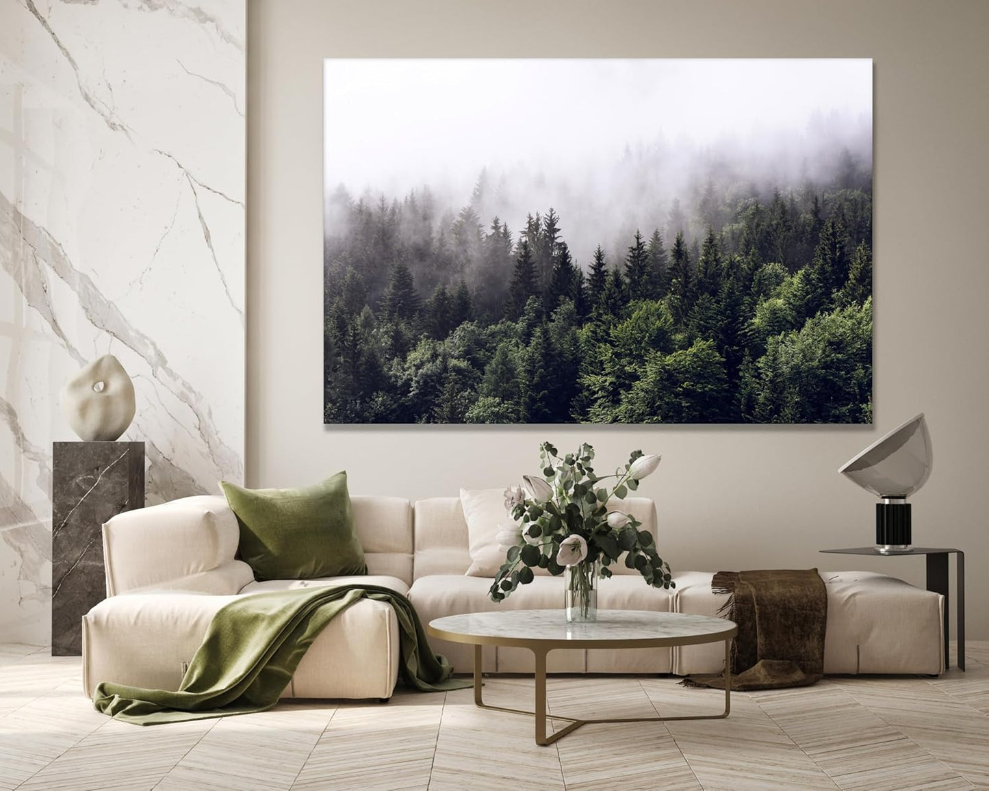 Nature Wall Art Prints - Ocean Forest Mountain Lake Canvas Landscapes - Small to Extra Large Living Room Bedroom Kitchen Bathroom Décor (Foggy Pine Forest, 24L" x 36W")