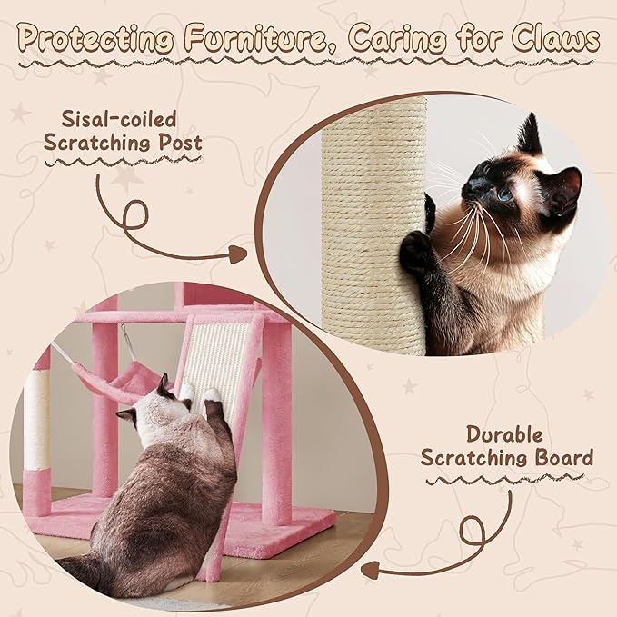 Yaheetech 63.5″ H Cat Tree, Multi Level Cat Tree Condo with Basket Hammock Scratching Post, Cat Furniture for Indoor Cats