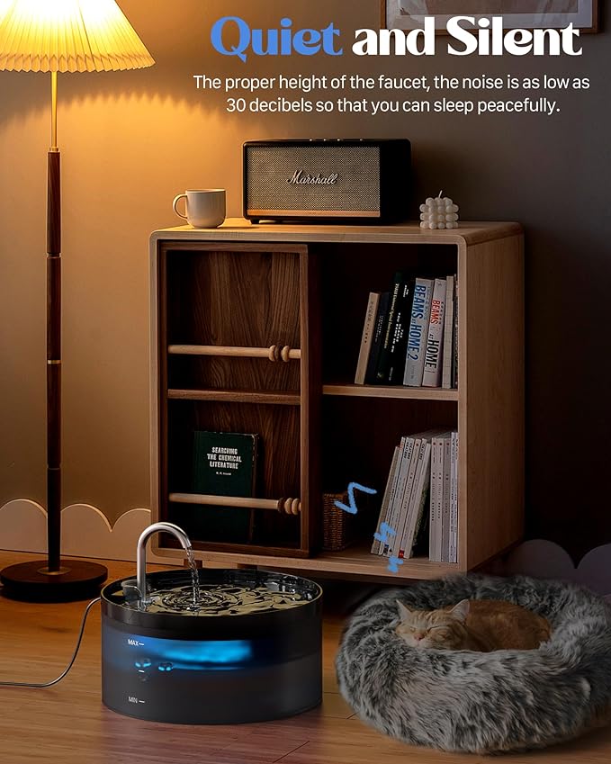 Cat Water Fountain for Cats Indoor: GIOTOHUN Cat Fountain Contains 6 Filters + 3 Sponges - 108oz/3.2L Black Cat Drinking Founttain - Silent Pet Water Fountain for Drinking - Faucet Pet Fountain