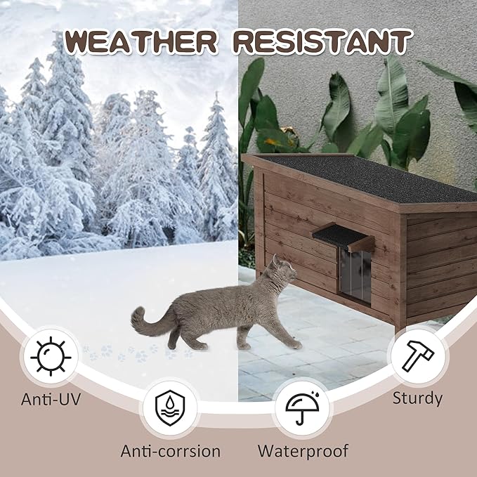 Outdoor Cat House Feral Cat Shelter Fully Insulated Outside Feral Cat Enclosure Wooden for Multiple Cats Possum Stray Condos Barn Cat Weatherproof Cathouse 34.4" L x 21.7" W x 27.2" H