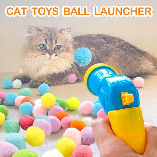 31Pcs Cat Ball Toy Launcher Gun,Cat Balls Fetch Toy,30Pcs Plush Fuzzy Balls Launcher Cat Toy for Cats with 1 Gun,Funny Interactive Cat Toys for Bored Indoor Adult Cats,Cute Kitten Kitty Toys