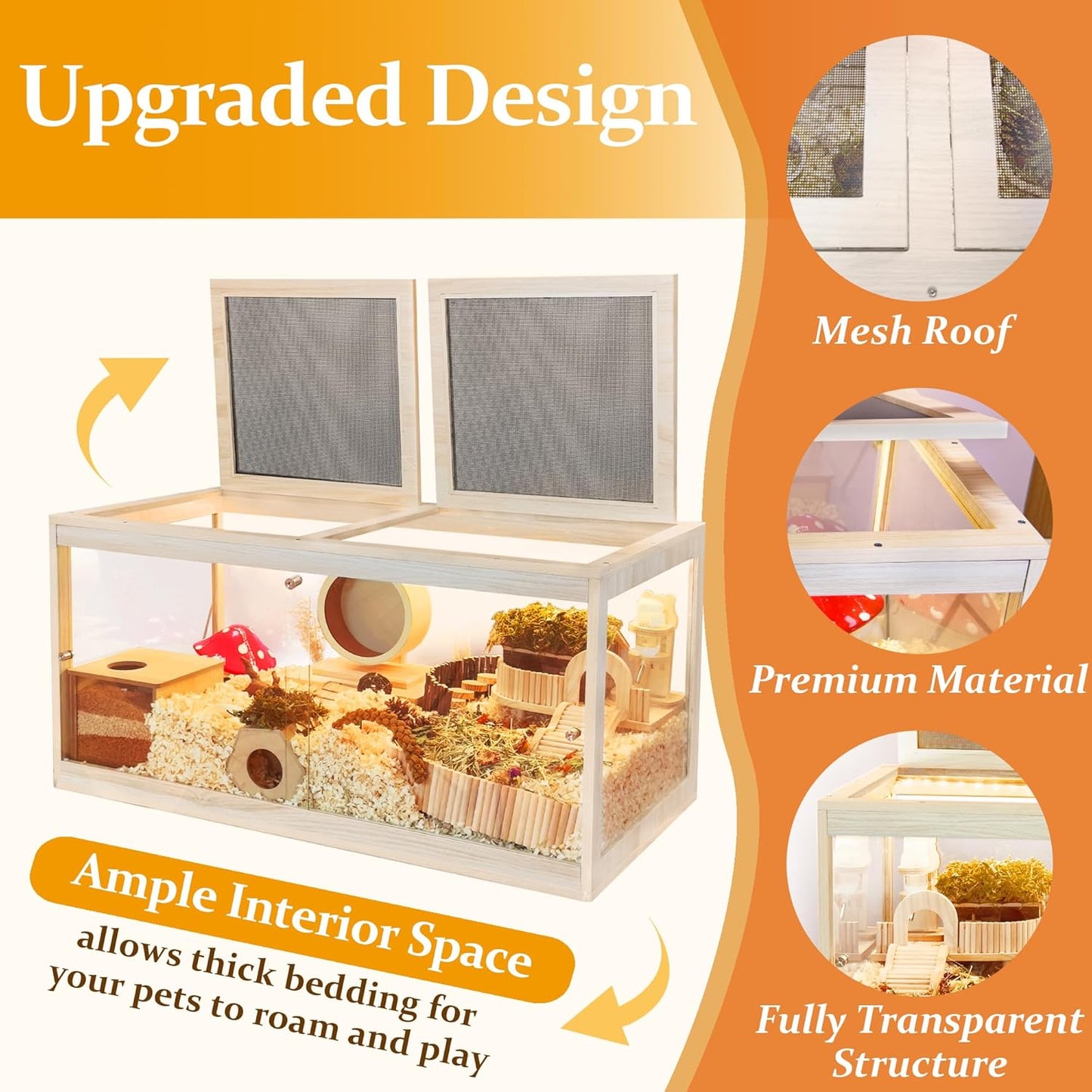 Prolee Hamster Cage with Openable Metal Mesh Top,Solid Built Hamster Enclosure with Lock Design for Gerbil Cage,Hamster Habitat Chewproof with Transparent Panels (24"x16"x16")