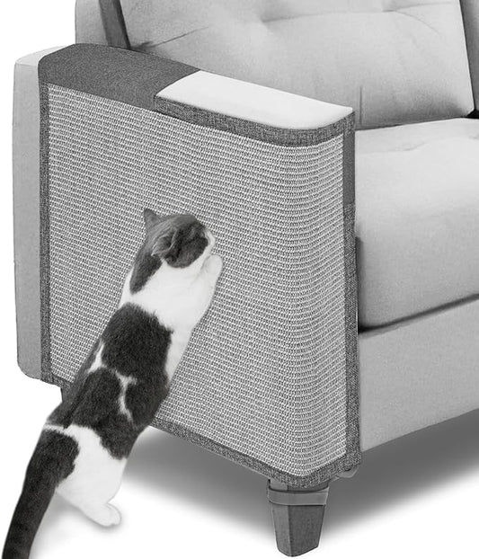 Cat Scratch Couch Protector,23.6L*19.6W inch Scratching Furniture Protector Pad,Cat Scratch Sofa Arm Sheild with Grey Natural Sisal for Protecting Couch Sofa Chair Furniture (Grey/Right Hand)