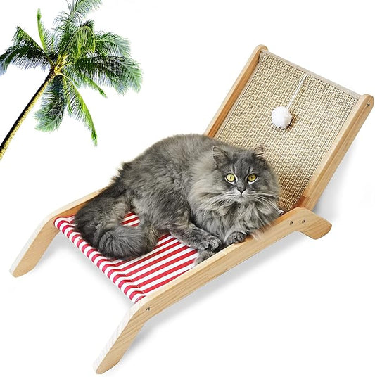 PETKARAY Beach Chair Cat Hammock, Elevated Cat Beds for Indoor Cats, Original Cozy Lounger with Sisal Scratcher and Toy Ball