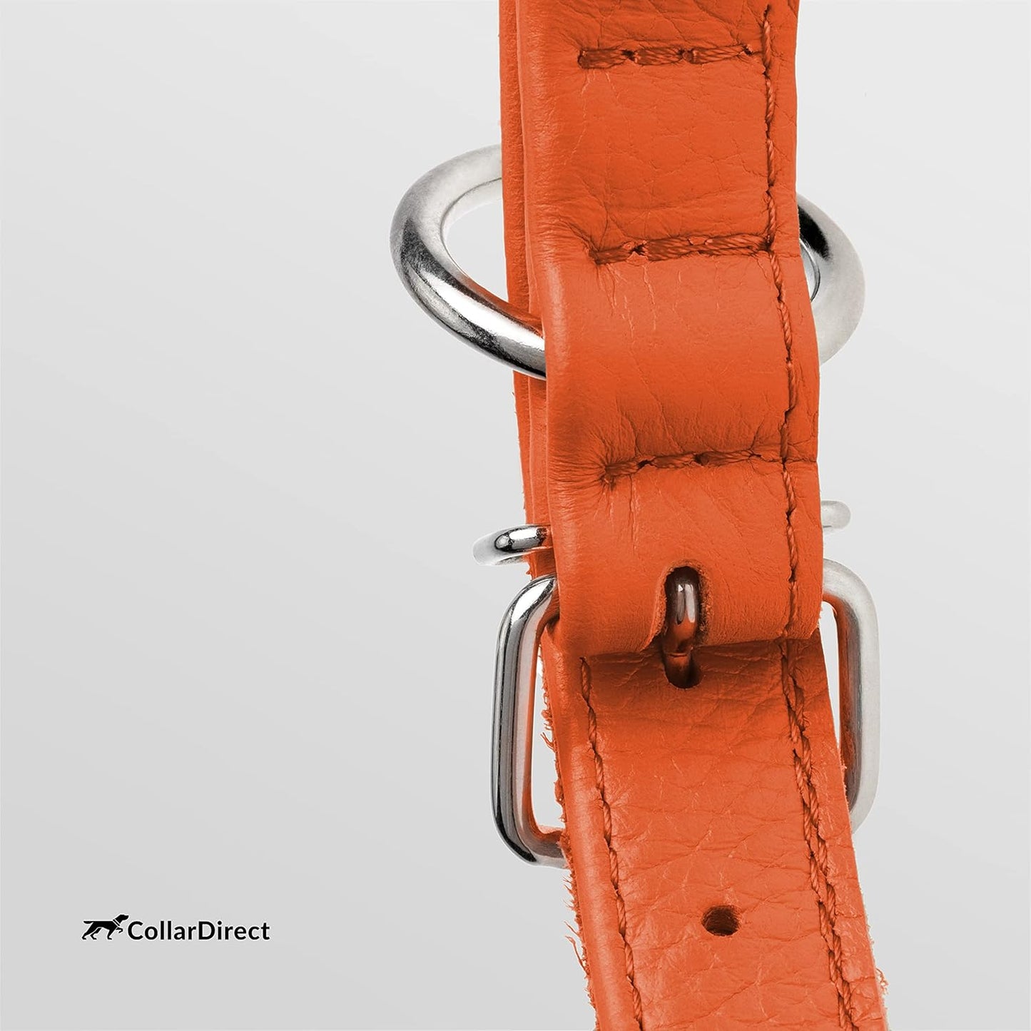 CollarDirect Rolled Leather Dog Collar, Soft Padded Round Puppy Collar, Handmade Genuine Leather Collar Dog Small Large Cat Collars 13 Colors (15-19 Inch, Orange Textured)