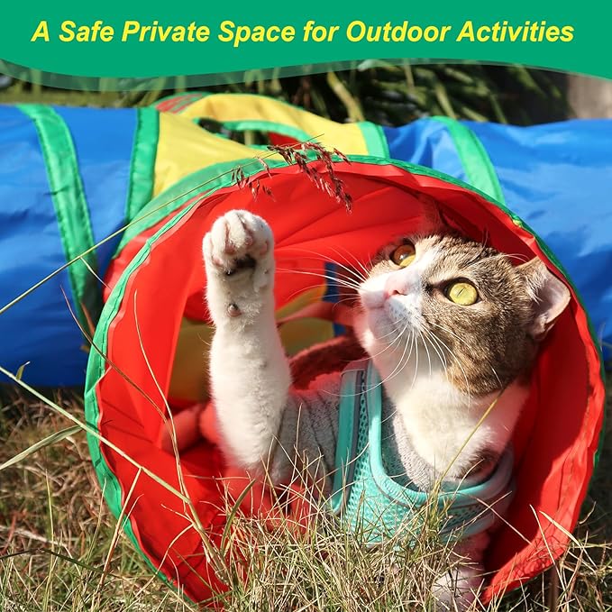 Cat Tunnel for Indoor Cats, 4 Way Large Cat Play Tunnel Tube with 12 Springs, Folded Pet Tube with Interactive Peephole, Large Rainbow Pet Tunnels for Indoor Kitten Rabbit