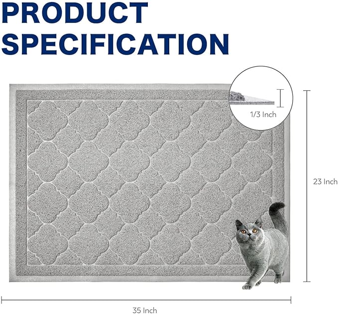 WePet Cat Litter Box Mat, Kitty Premium PVC Pad, Durable Trapping Rug, Phthalate Free, Urine-Resistant, Scatter Control, L 35 x 23 Inch, Cadet Grey