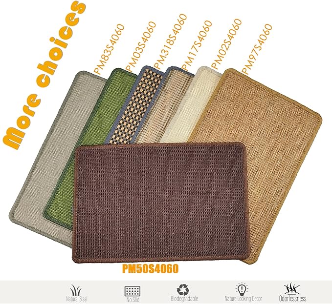 Cat Scratching Mat, 23.6 x 15.7inch Sisal Cat Scratchers for Indoor Cats with Velcro Tapes,Stick on Floor Wall Cat Scratcher,Horizontal Cat Scratcher Protect Carpets and Sofas (Dark Brown)…