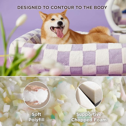 Lesure Cute Dog Bed for Large Dogs - Washable Pet Beds,Cozy Rectangle Orthopedic Sofa with Jacquard Shaggy Plush & Anti Slip Bottom,36x27x8inches