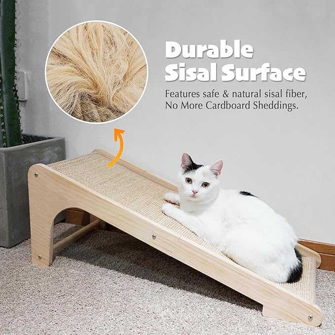 PETKARAY Sisal Cat Scratcher Ramp, L Shaped Scratching Post and Scratch Pad for Indoor Cats, Wall Furniture Protector(Large)
