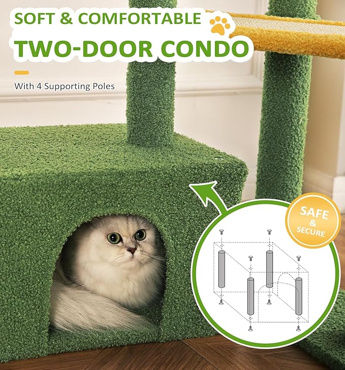 Made4Pets Cat Tree, Small Cat Tower for Indoors Cats, Cute Wood Kitty Condo with Scratching Post and Pad, 29" Multi-Level Modern Activity Climbing Furniture for Small and Medium Cats, Green