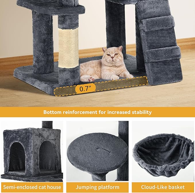 YITAHOME 70.8-Inch Tall Cat Tree Indoor: Multi-Level Kitten Tower with Kitty Condos, Top Perches, Scratching Posts & Cozy Basket Pet Play House Dark Gray