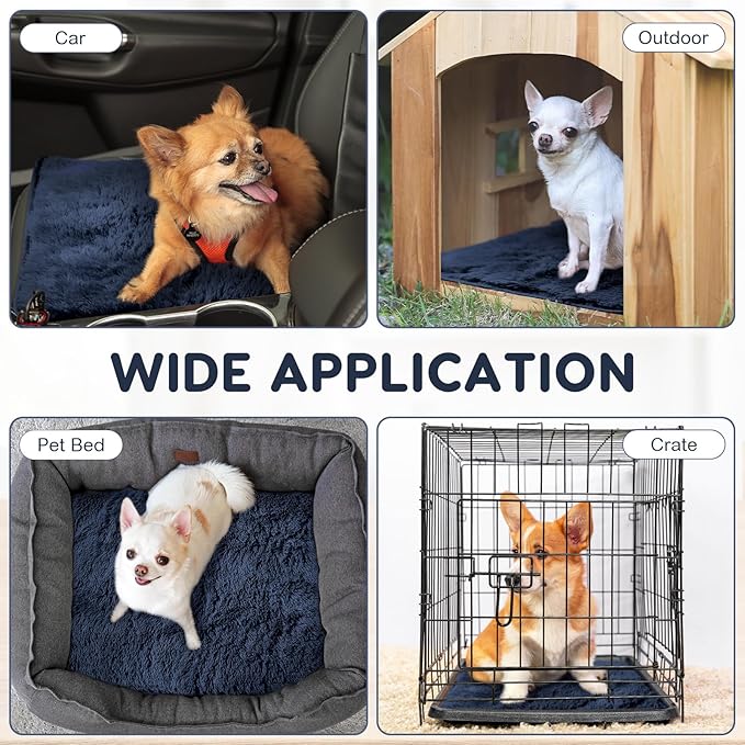 4 Pack Self Warming Cat Bed Pad Self Heating Dog Mat with Fluffy Faux Fur Plush Cat Calming Bed Thermal Mat Washable Pet Pad Anti Slip Bottom for Outdoor Indoor Pets(Navy,16" X 20")