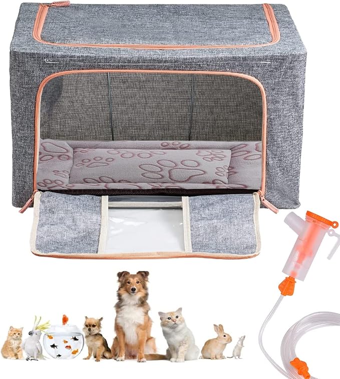 Puppy Incubator, Pet Atomization Oxygen Box, Incubator for Kitten and Puppies, Pet Nncubator with Nebulization Kit and Pets Blanket 100L