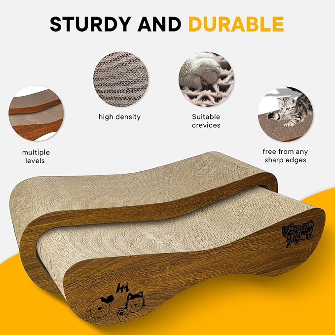 2 in 1 Cat Scratcher Lounge, Premium Cat Scratching Board, Cat Scratcher Set, Scratch-Resistant Cat Scratching Post Large (27.5L X 9H in.) and Small (24.5L X 6H in.), Corrugated Cardboard