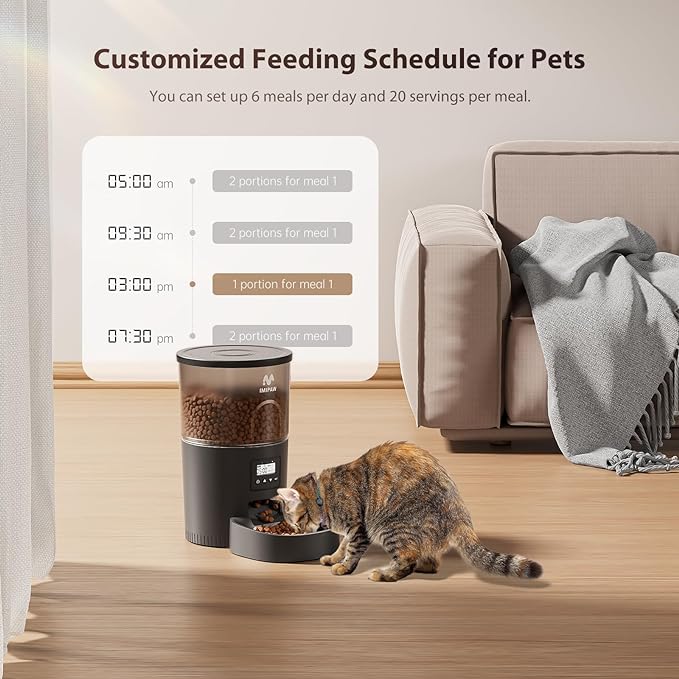 Automatic Cat Feeders, 3L Timed Cat Dry Food Dispenser, Dual Power Supply, Programmable Portion Size, 1-6 Meals Per Day, Auto Pet Feeder for Cats and Small Dogs