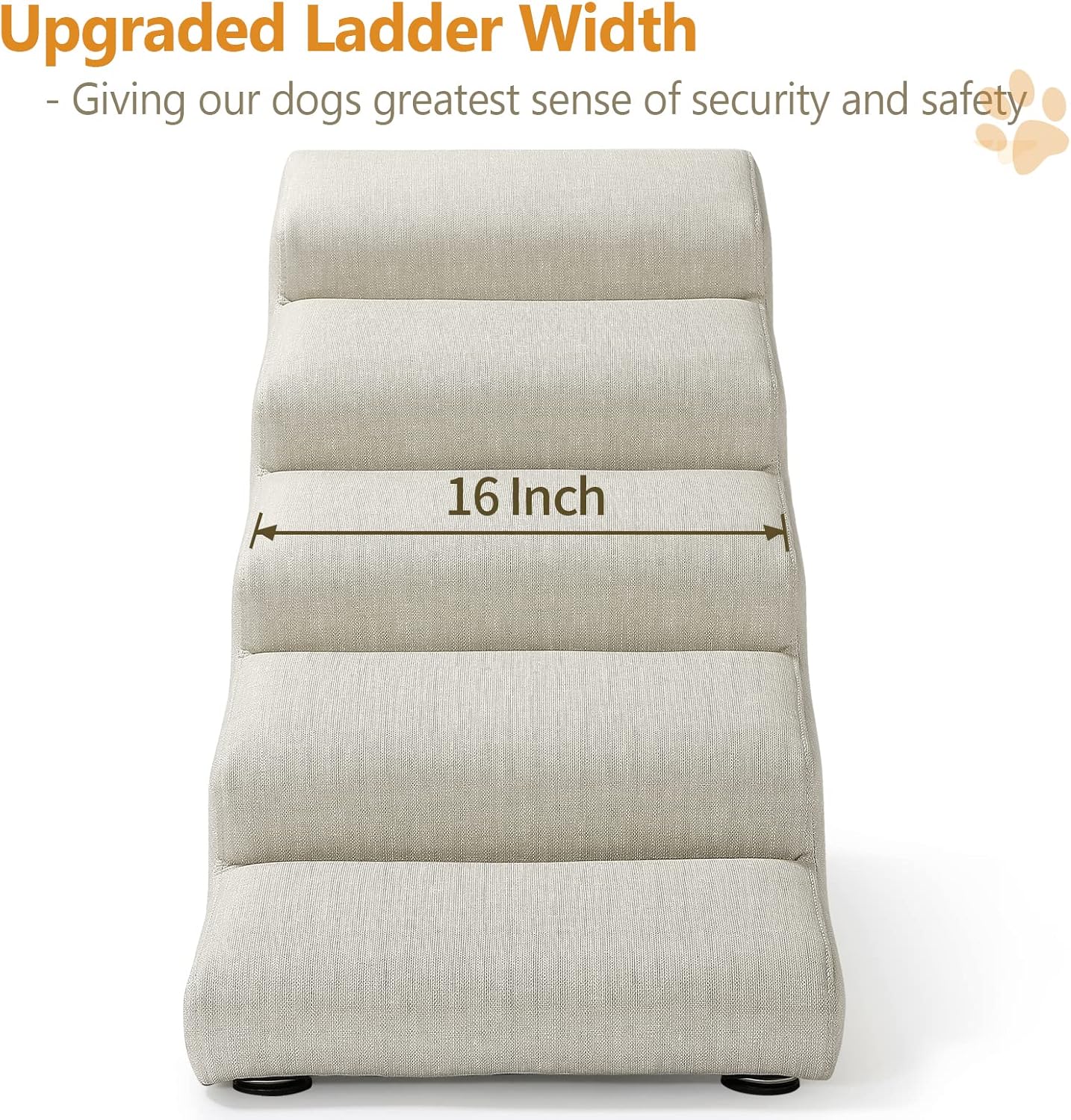 Senneny Imitation Linen Faux Leather Dog Stairs, for Pets up to 150 lbs, Waterproof, Scratch Resistant Pet Steps/Stairs with High Density Foam and Detachable Wooden Legs, Light Beige Linen, 5 Step