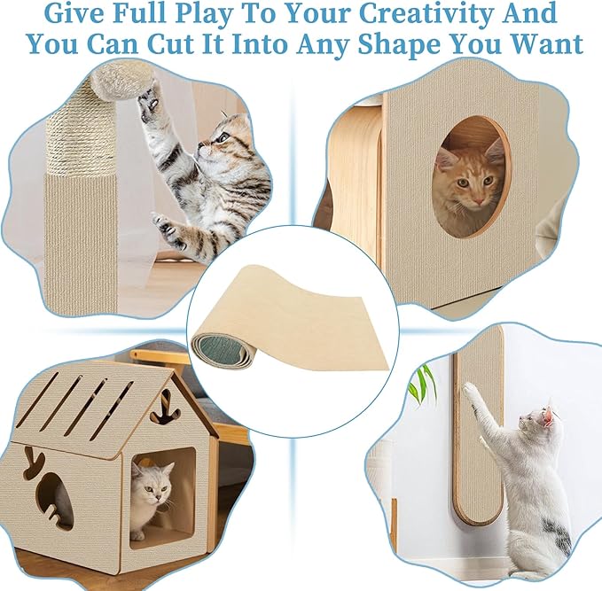 Cat Scratching Mat - Trimmable Self Adhesive DIY Climbing Cat Scratcher Pad for Cat Tree Shelves and Post Cat Scratch Furniture Protector