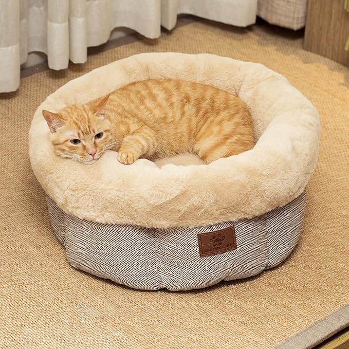 Cat Beds for Indoor Cats, Dog Bed for Small Dogs Breeds, Soft Kennel Bed, Comfy Durable Pet Sleeping Bed, Washable Roun Cat Bed & Non-Slip Bottom, Size 20" L x 20" W x 8" Th
