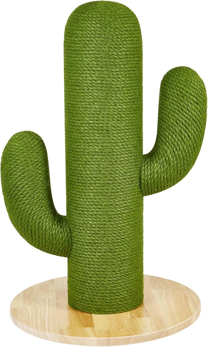 Cat Scratching Post with Solid Wood Base,27.55" Hx17.71 Lx17.71 W Tall Scratching Posts for Indoor Cats Adults,Cactus Thick Columns,Durable Lambswool and Jute,Large Scratcher Post (Small)