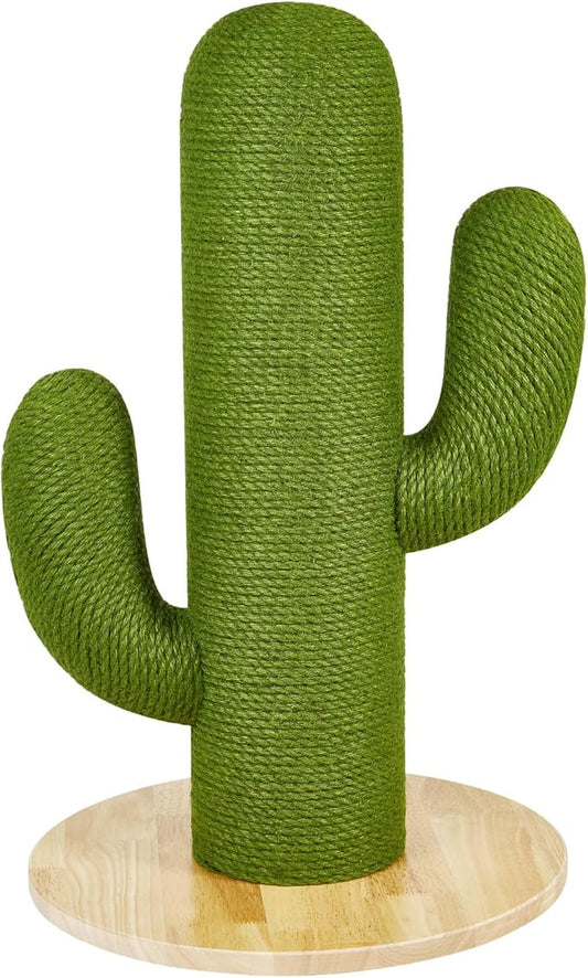 Cat Scratching Post with Solid Wood Base,27.55" Hx17.71 Lx17.71 W Tall Scratching Posts for Indoor Cats Adults,Cactus Thick Columns,Durable Lambswool and Jute,Large Scratcher Post (Small)