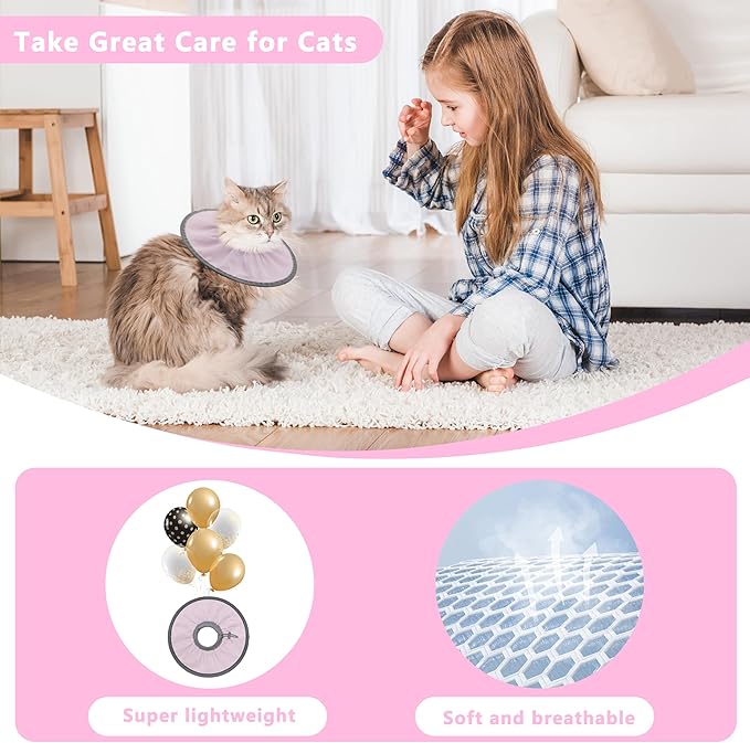 Lightweight Cat Cone Collar Soft, Soft Comfortable Kitten Recovery Collar After Surgery, Elizabethan E Collar for Cats, Cone for Cats to Stop Licking (Pale Pink, Large)