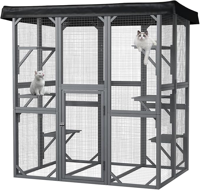 Catio Outdoor Cat Enclosure, 71" Large Cat House for Multiple Cats with Waterproof Roof, 3 Tier Cat Cage with 6 Platform for Patio, Yard, Graden