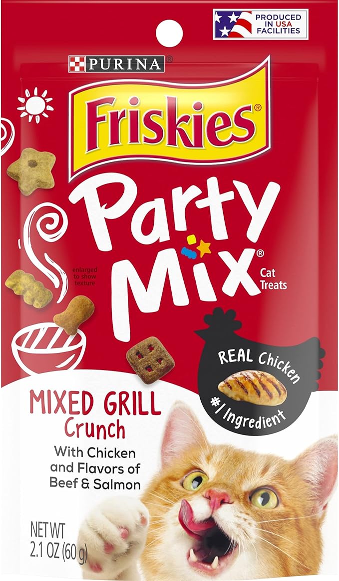Purina Friskies Party Mix Cat Treats (Mixed Grill Crunch, 2.1 Ounce (Pack of 6))