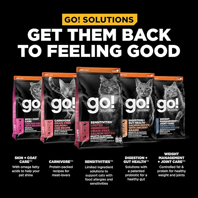 Go! Solutions Sensitivities Limited Ingredient, Grain-Free Dry Cat Food, Salmon Recipe for Sensitive Stomach, 12 lb Bag