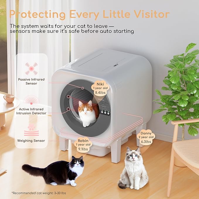 Automatic Cat Litter Box | Self Cleaning Litter Box for Cats with App Control, 75L&12L Large Space, Odor Control, 3–30LBS Cats Friendly, Quiet, Easy to Clean, Litter-Saving