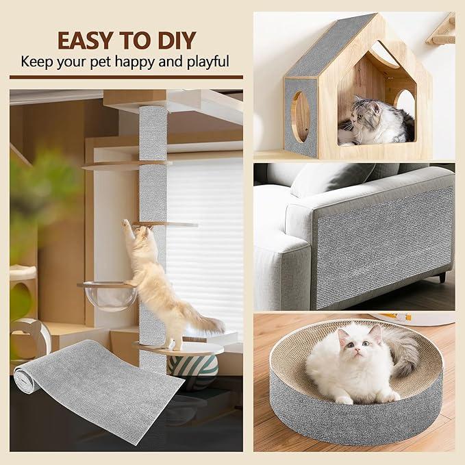 Cat Scratch Furniture Protector, 39.4"x15.8" Self Adhesive Cat Scratch Mat Pad,Cut to Fit DIY Replacement Carpet for Tree,Wall,Bed,Door, Couch Protector (Light Grey)