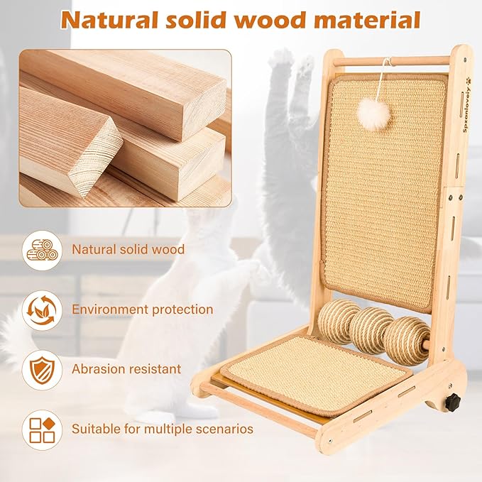 Adjustable Angle-Cat Scratcher, L Shape Cat Scratching Post，Cat Scratchers for Indoor Cats Scratch Pad with Natural Sisal，Cat Scratching Board Furniture Protector（27.5"X16.3"X6.3"）