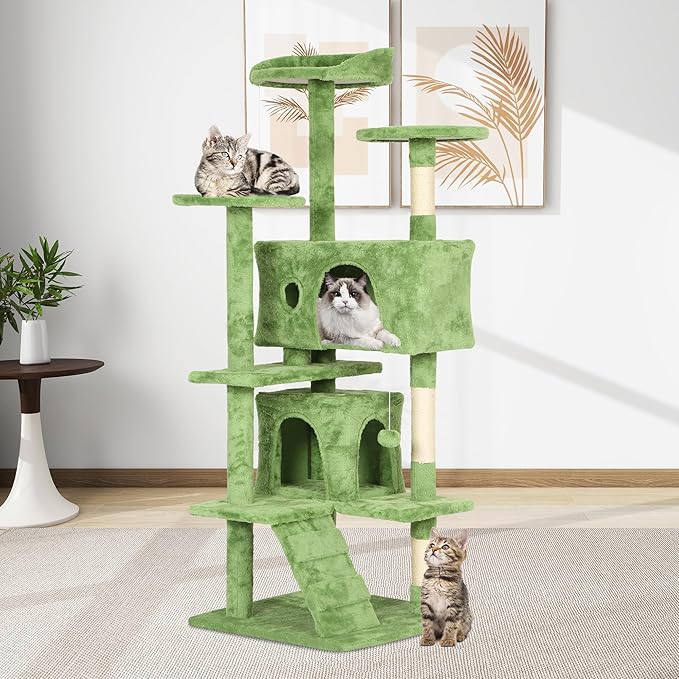 BestPet 54in Cat Tree Tower for Indoor Cats,Multi-Level Cat Furniture Activity Center with Cat Scratching Posts Stand House Cat Condo with Funny Toys for Kittens Pet Play House,Green