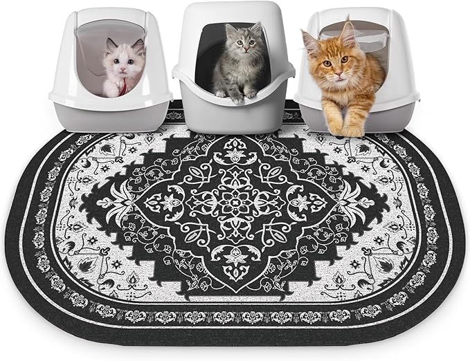 Bienbee Cat Litter Mat, 40" x 30" Jumbo Size Litter Box Mat Rug with Non-Slip Bottom, Easy to Clean Cat Supplies Accessories Essentials for Indoor Kitty Kitten Floor, Black XL