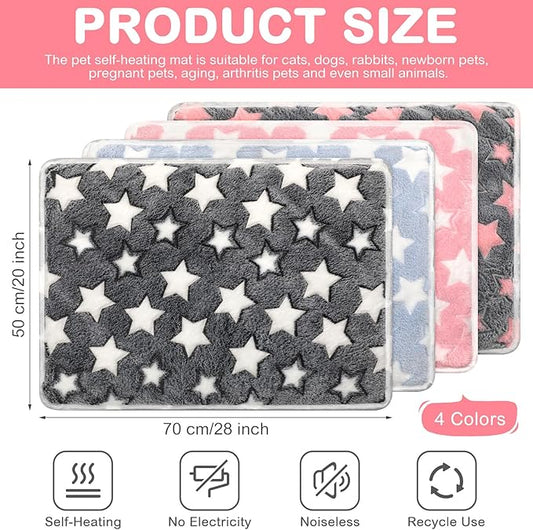 4 Pack Self Heating Cat Bed Cat Self Warming Pad with Removable Cover Extra Warm Thermal Pet Pad Washable Pet Crate Mat Anti Slip Kennel for Indoor Outdoor Pets(Star,20 x 28 Inches)