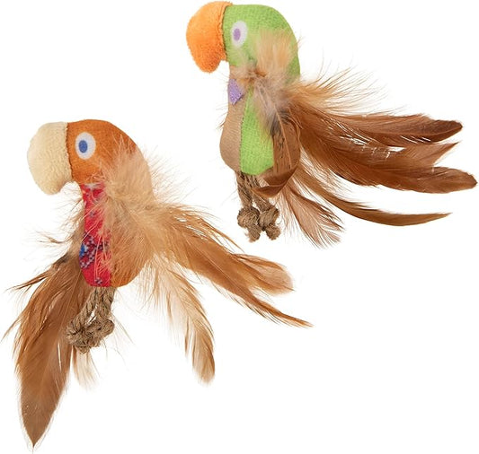 SmartyKat Instincts 2-Pack HappyNip Love Mates Feather Birds Plush Cat Toys, Contains Catnip & Silvervine - Orange/Green, 2-Pack